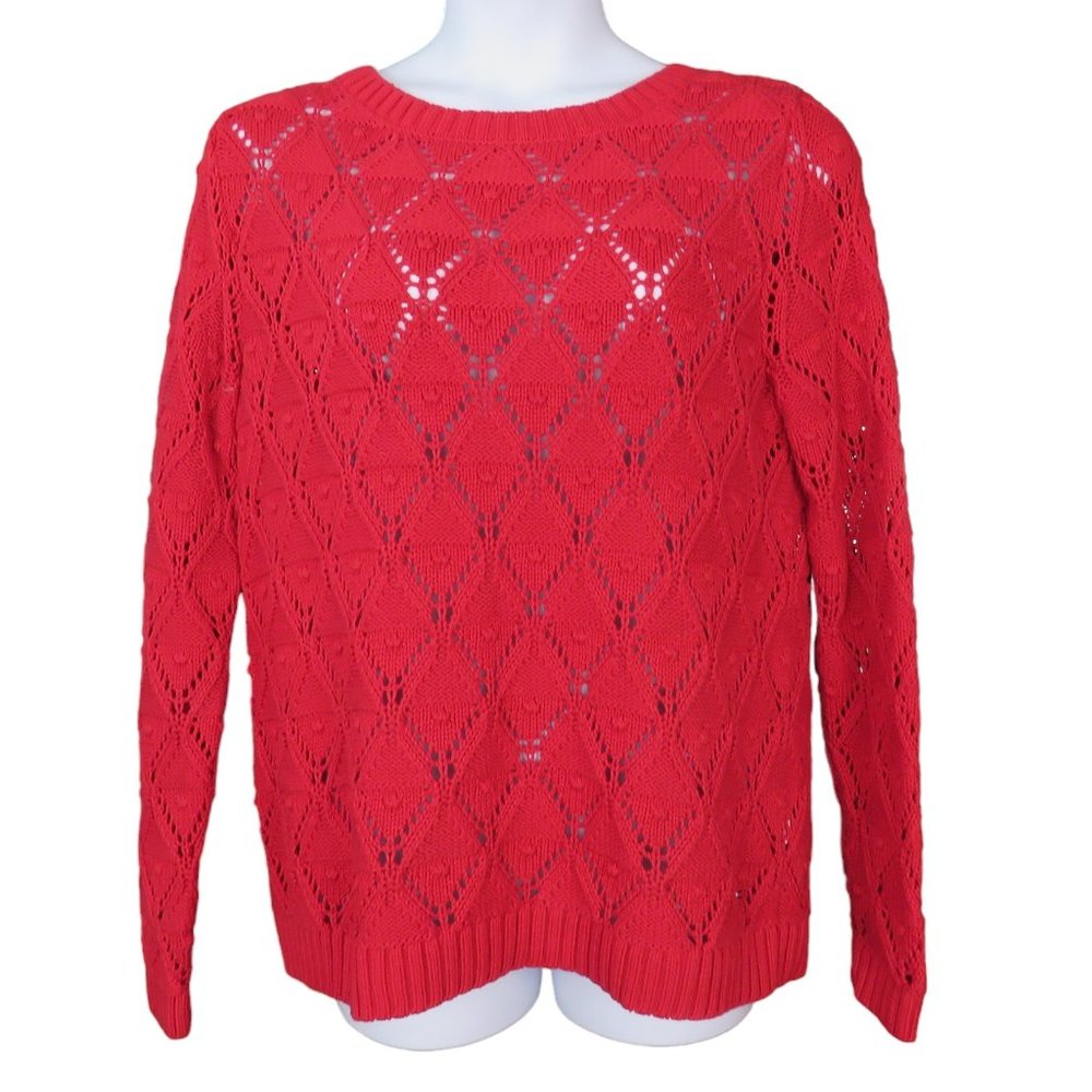 VTG Tommy Hilfiger Red 100% Cotton Long Sleeve Knit Sweater Size XL EUC